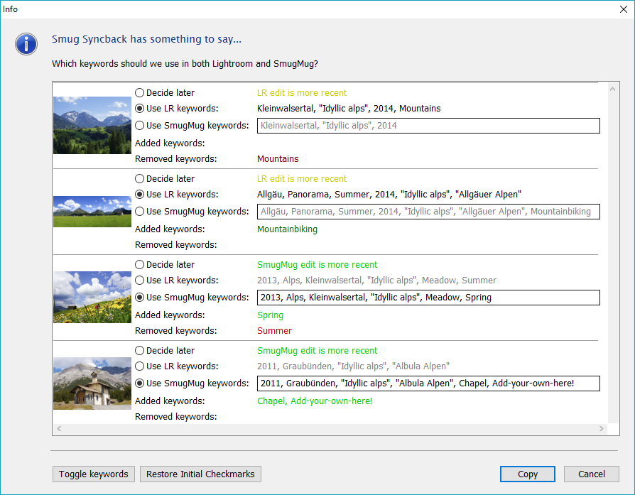 Copy / synchronize keywords from SmugMug to Lightroom